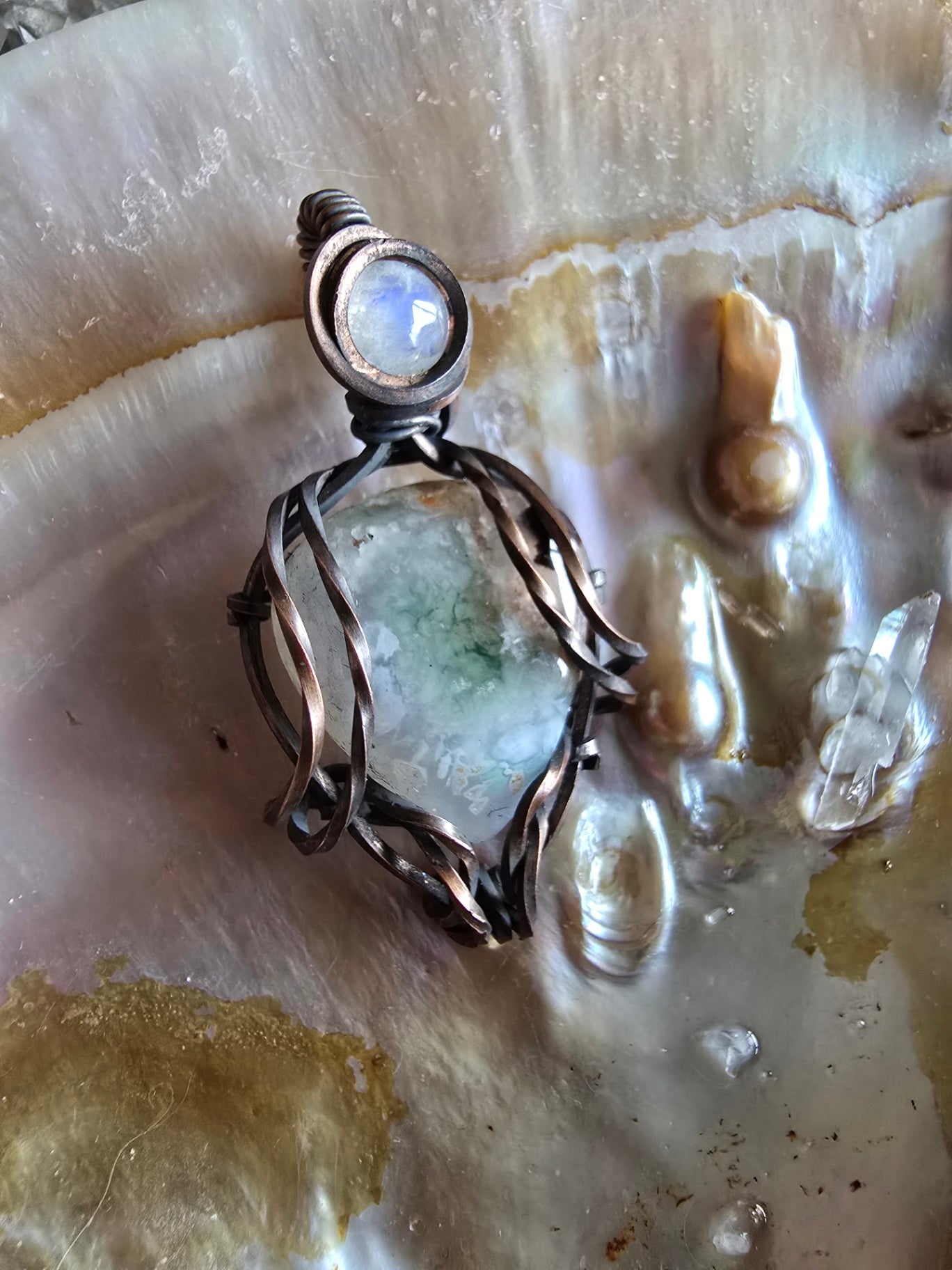Aqua chalcedony and moonstone necklace 