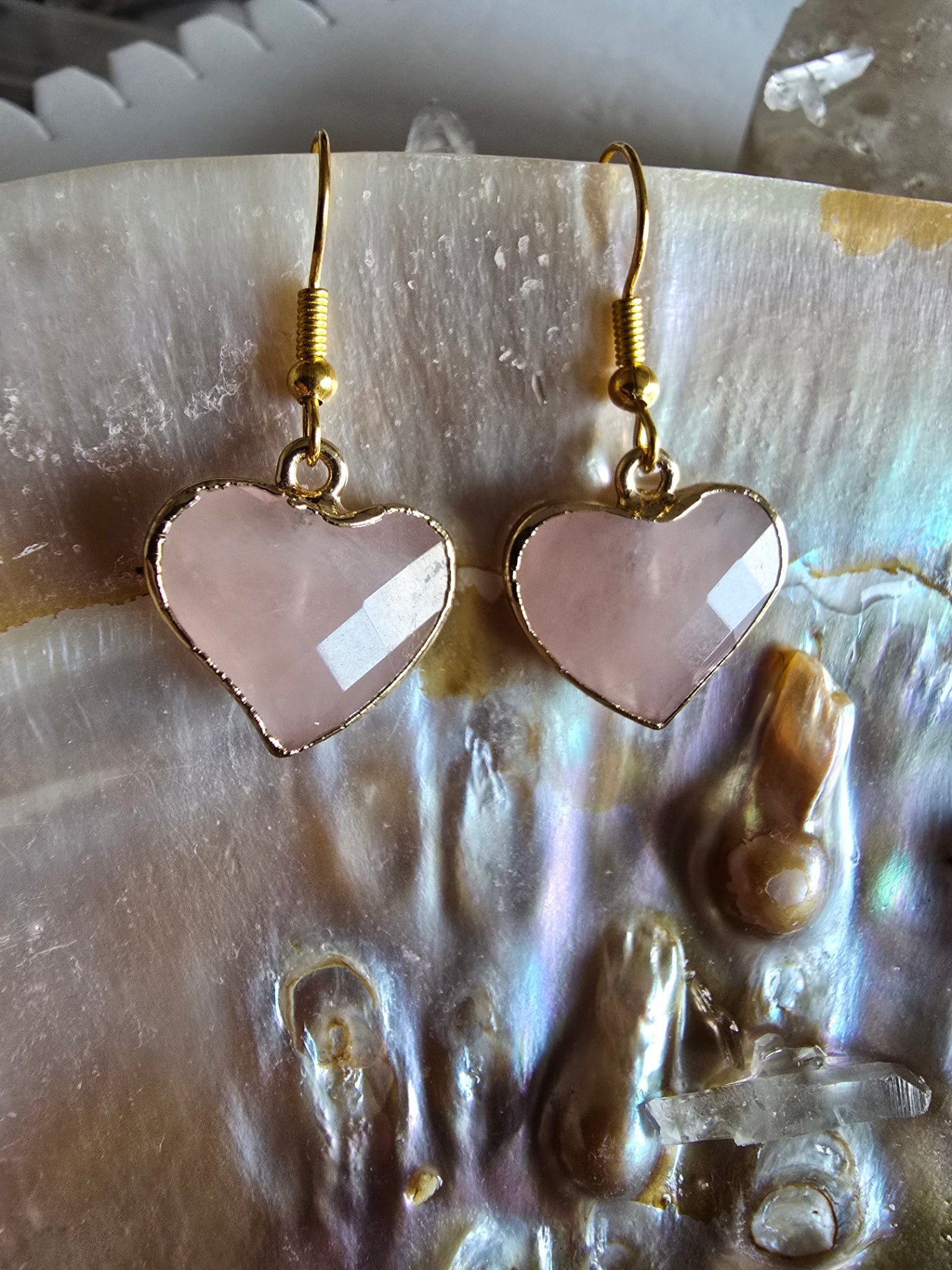 Rose quartz heart earrings 