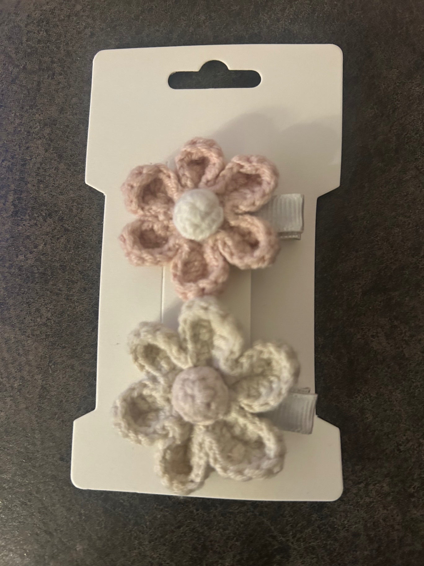 Handmade Crochet Pink And Cream Flower Clips 