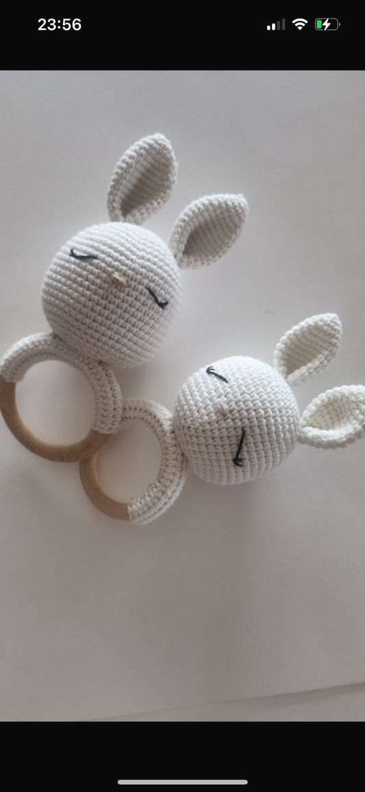 Handmade Organic Yarn Rabbit Teething Ring 