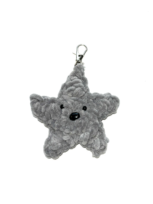 Grey star crochet keyring 