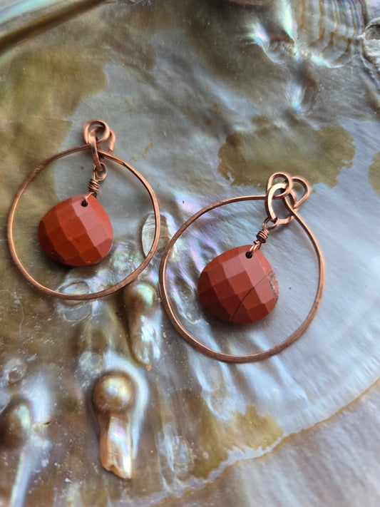 Red jasper copper earrings 