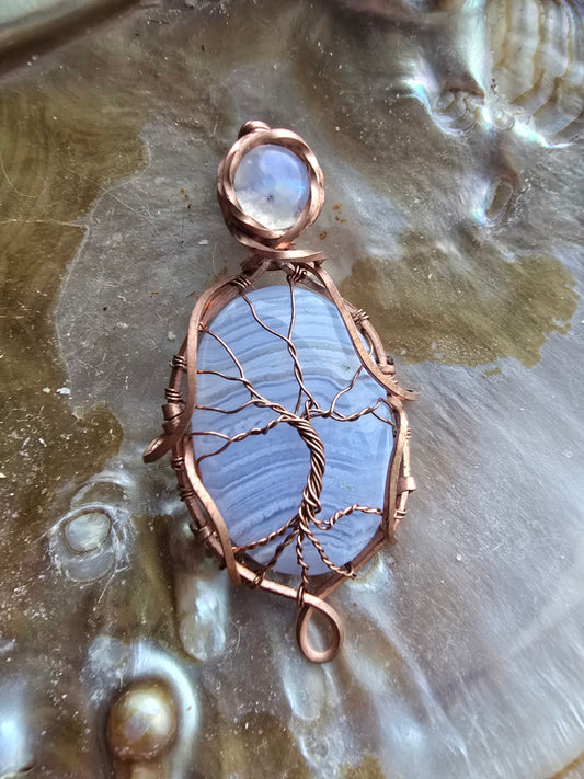 Blue lace agate and moonstone pendant 