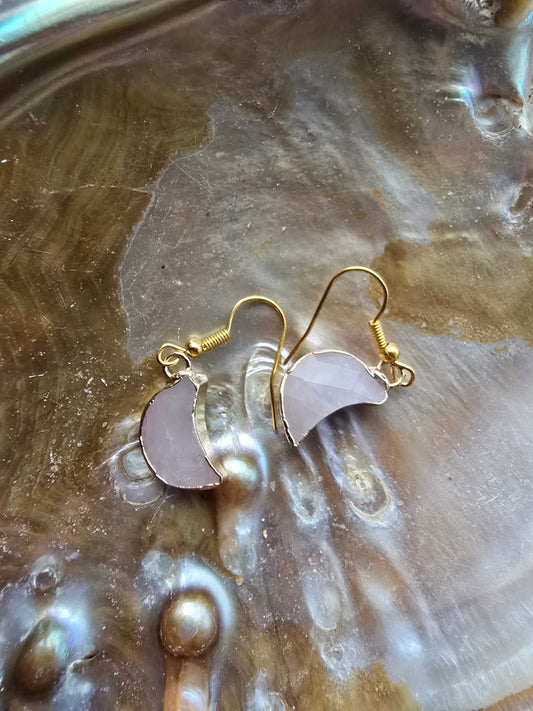 Rose quartz moon earrings 