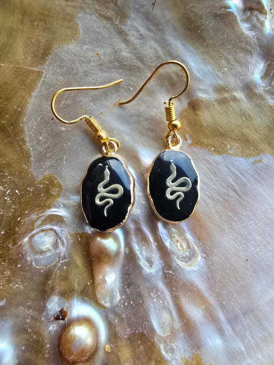 Obsidian snake earrings 