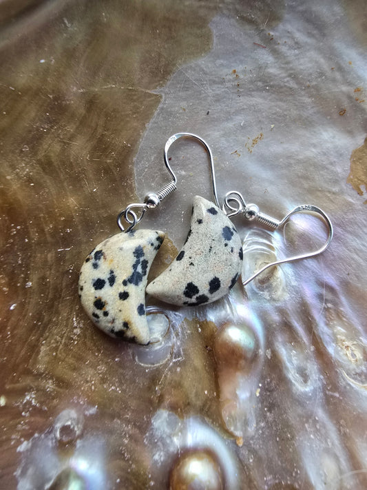 Dalmatian jasper moon earrings 