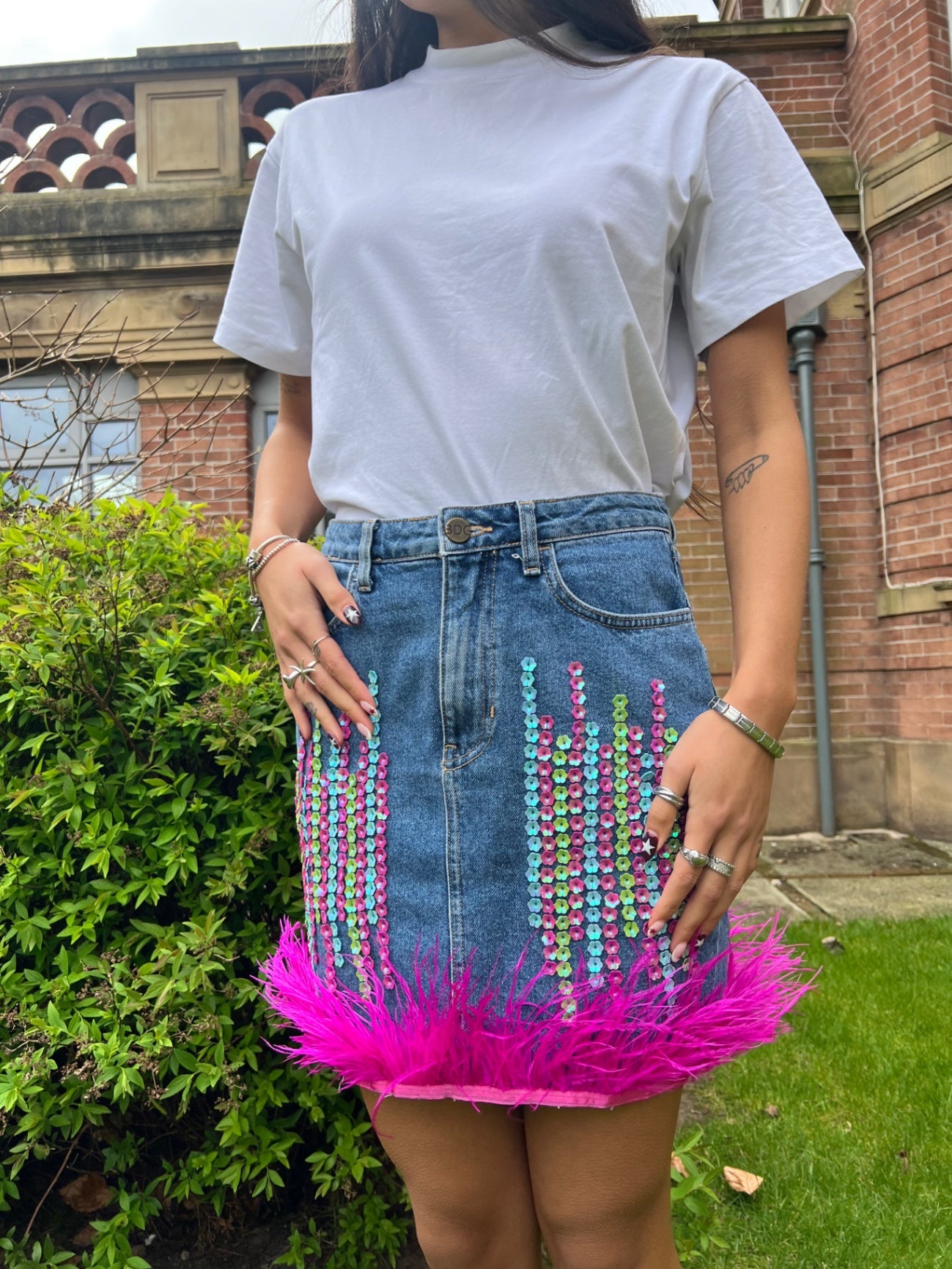 Embellished Denim Skirt