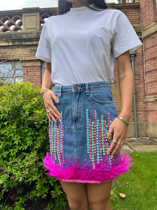 Embellished Denim Skirt