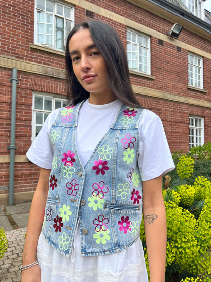 Flower Power Denim Waistcoat 