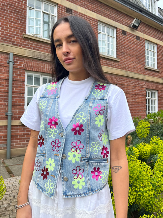 Flower Power Denim Waistcoat 