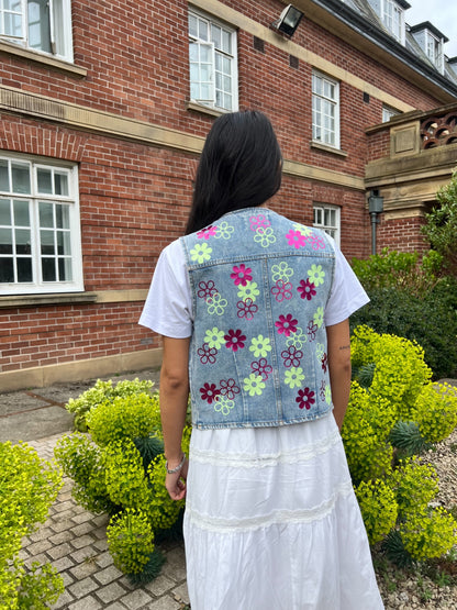 Flower Power Denim Waistcoat 