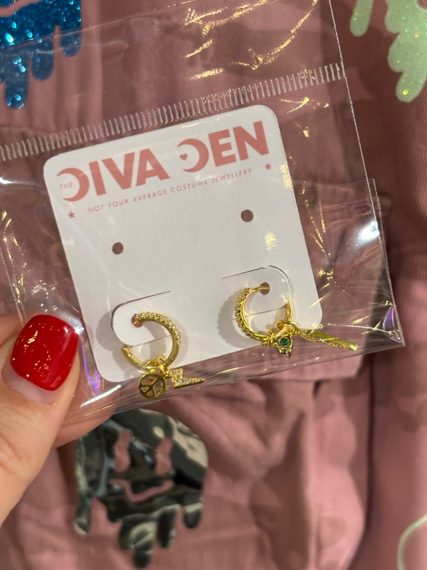 Gold Crystal Huggies with 4 charms 