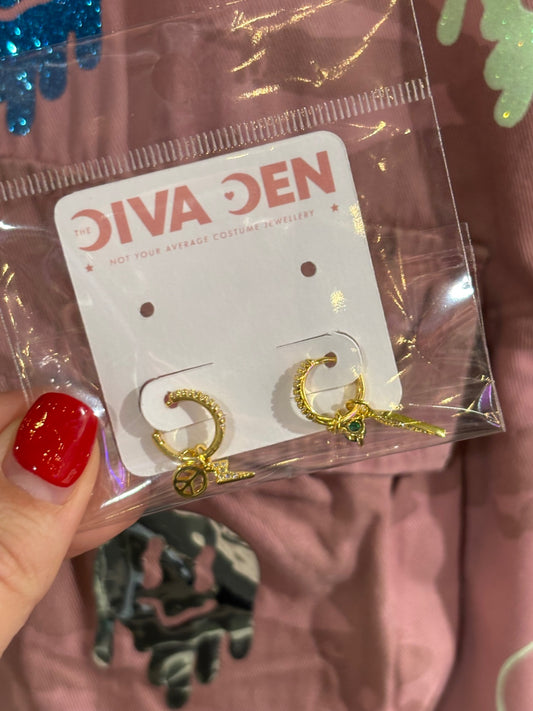 Gold Crystal Huggies with 4 charms 