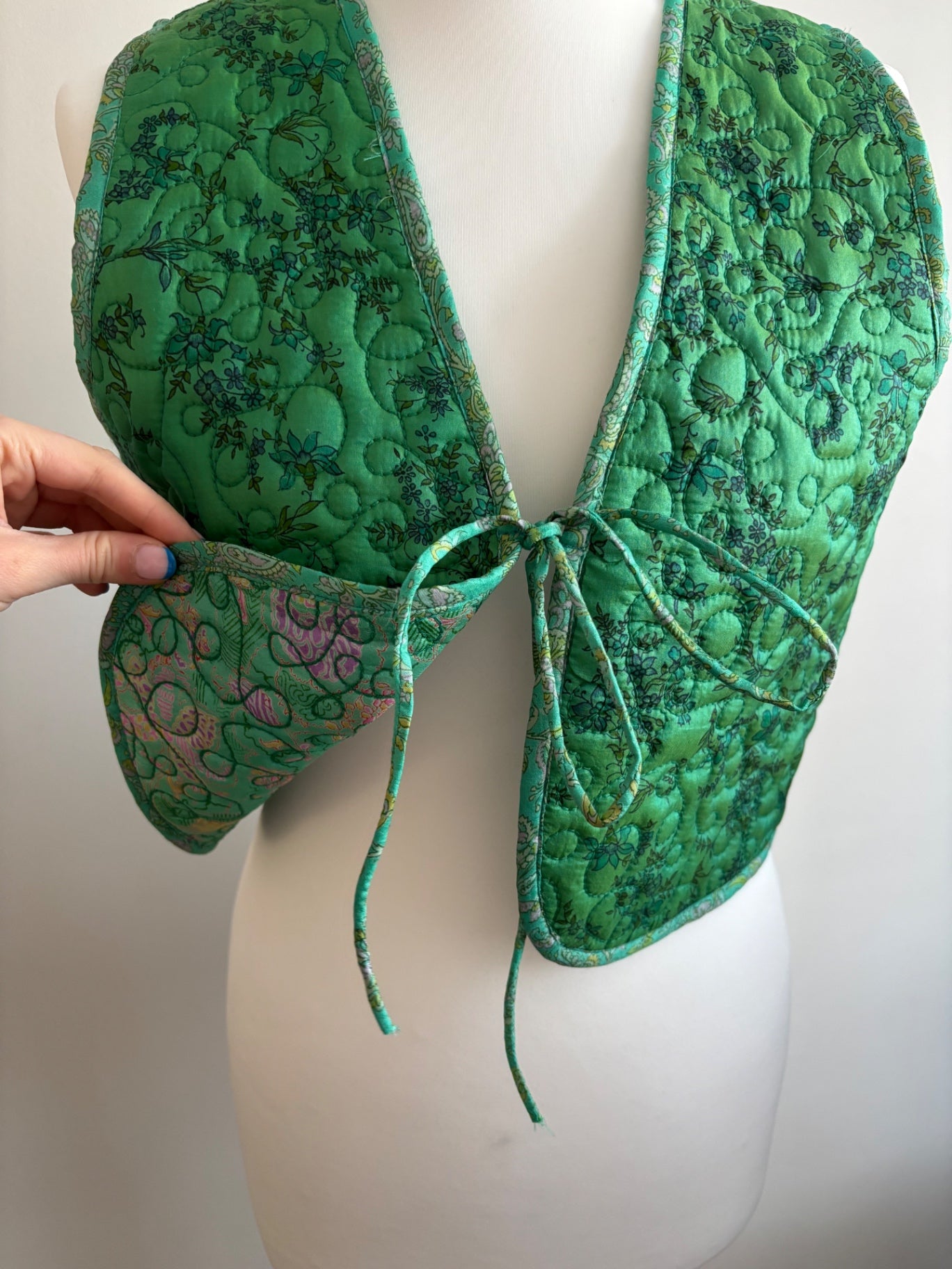 Reversible silk waistcoat handmade from Vintage Indian Sari