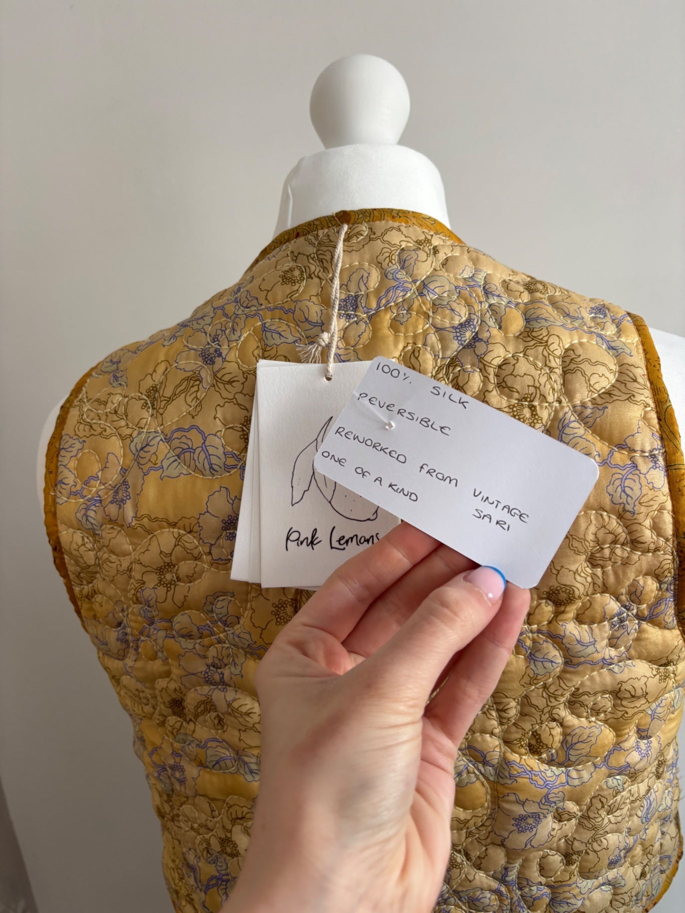 Reversible silk waistcoat handmade from Vintage Indian Sari
