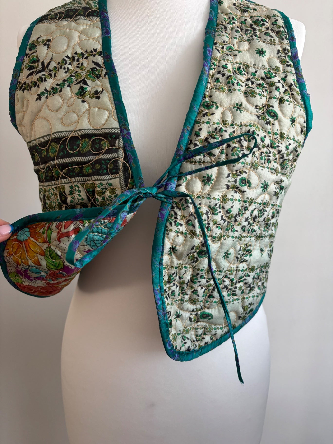 Silk reversible waistcoat made from Vintage Indian Sari