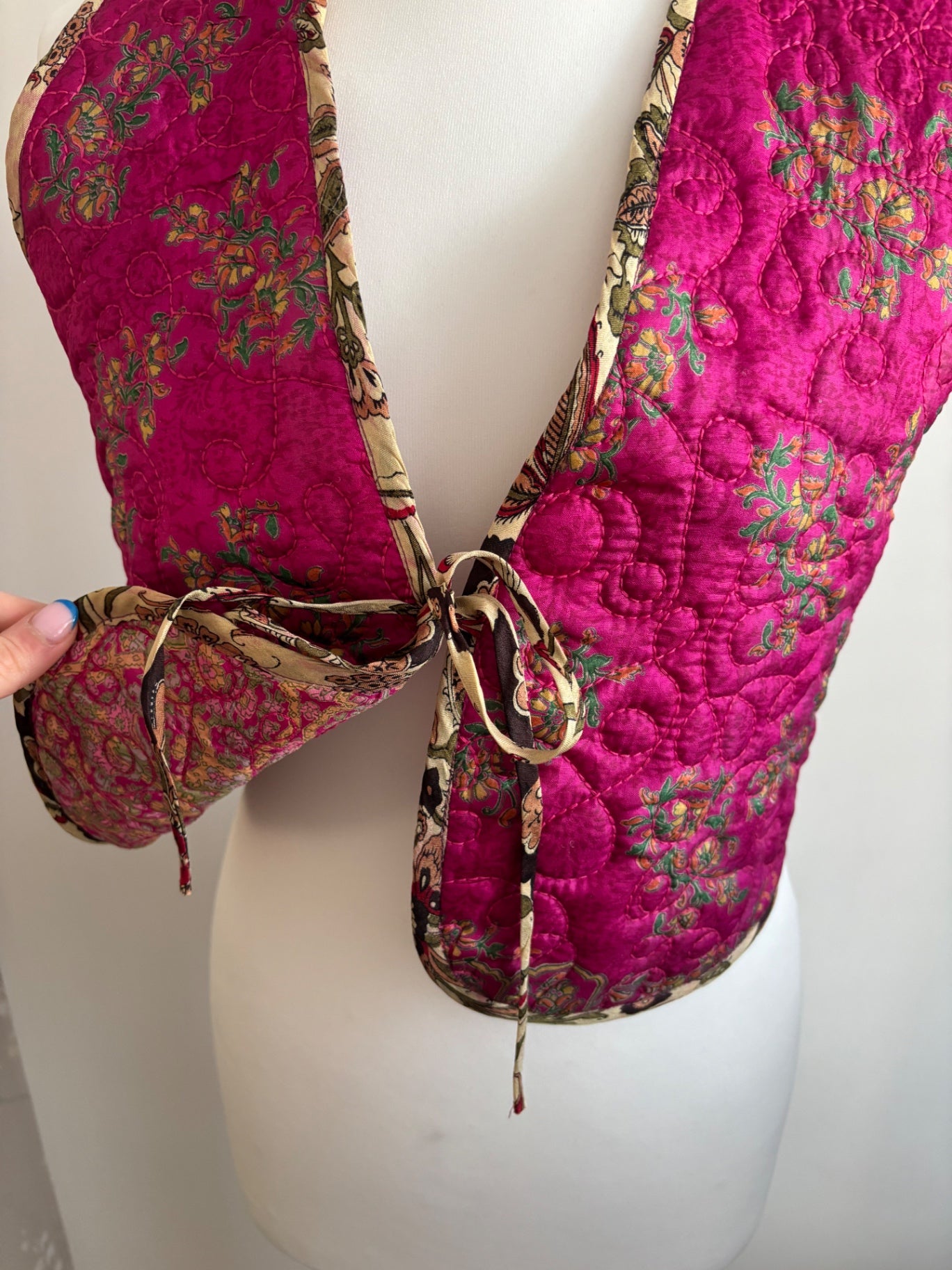 Reversible silk waistcoat made from Vintage Indian Sari