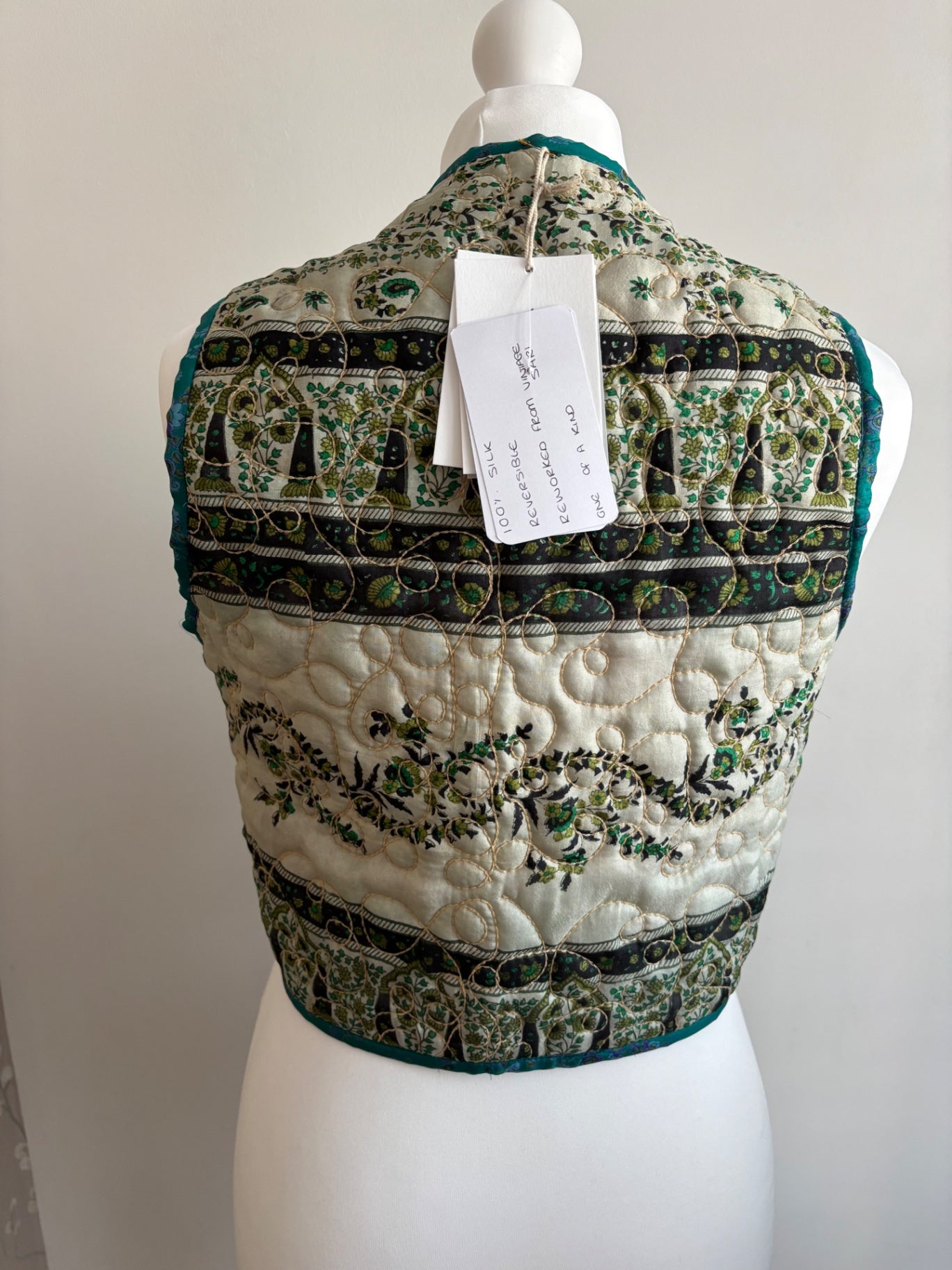 Silk reversible waistcoat made from Vintage Indian Sari