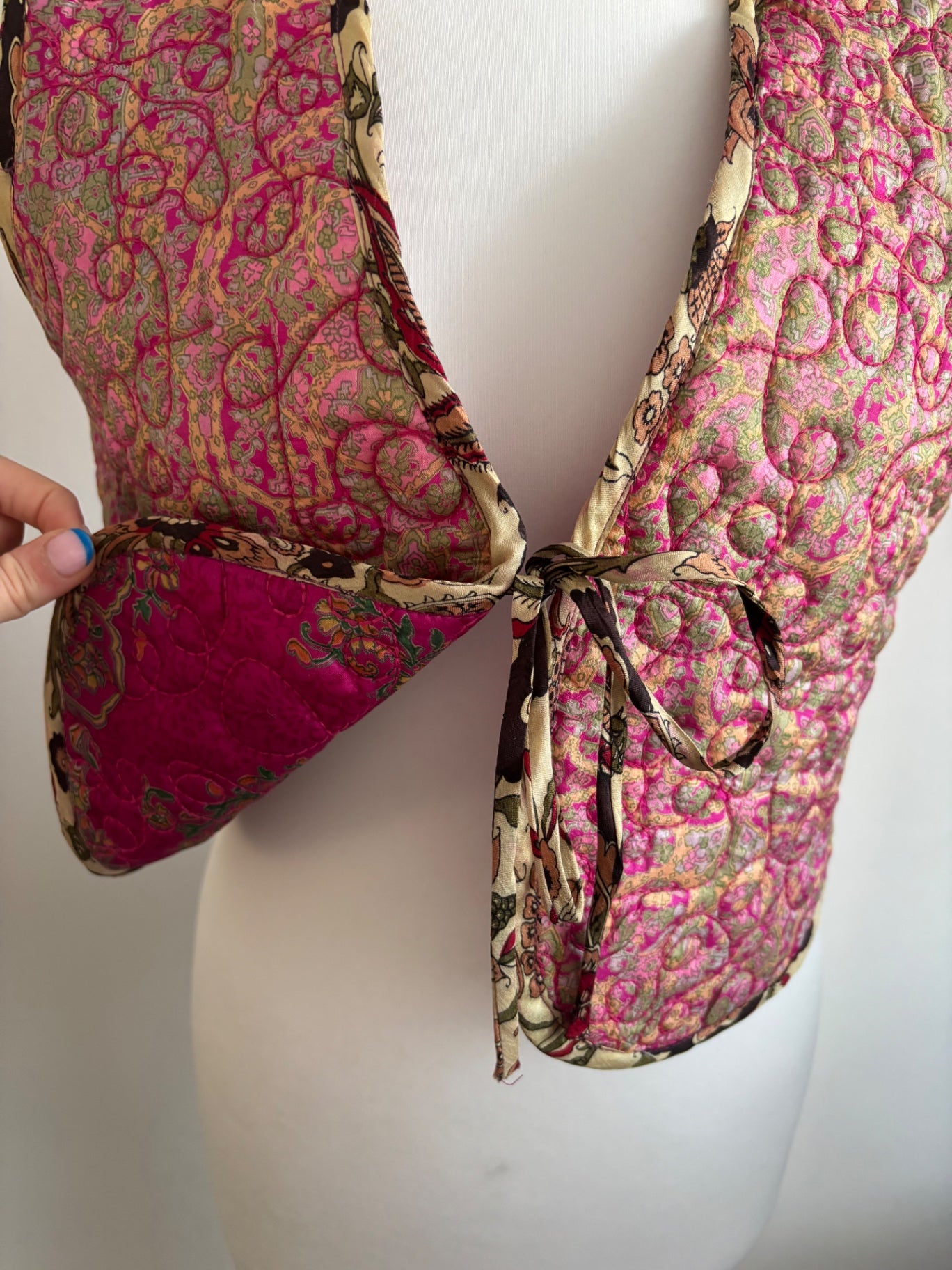 Reversible silk waistcoat made from Vintage Indian Sari