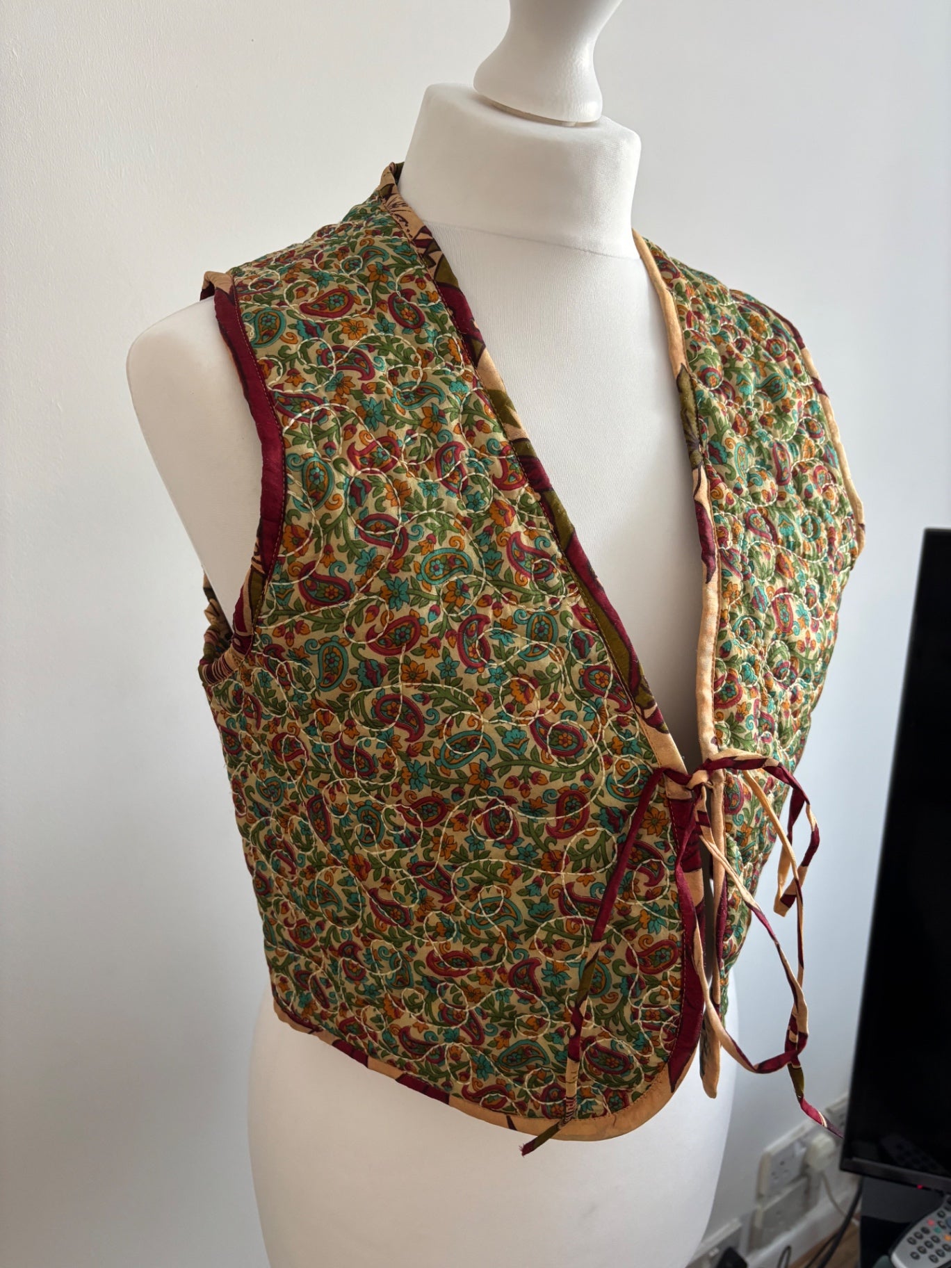 Reversible silk waistcoat made from Vintage Indian Sari