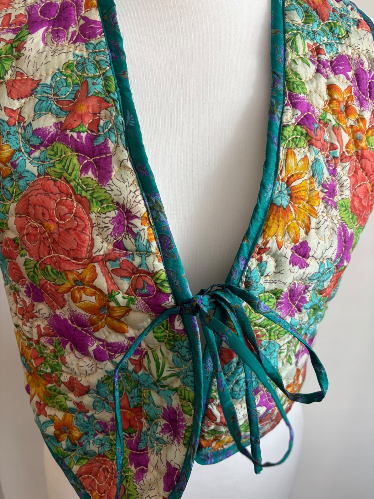 Silk reversible waistcoat made from Vintage Indian Sari
