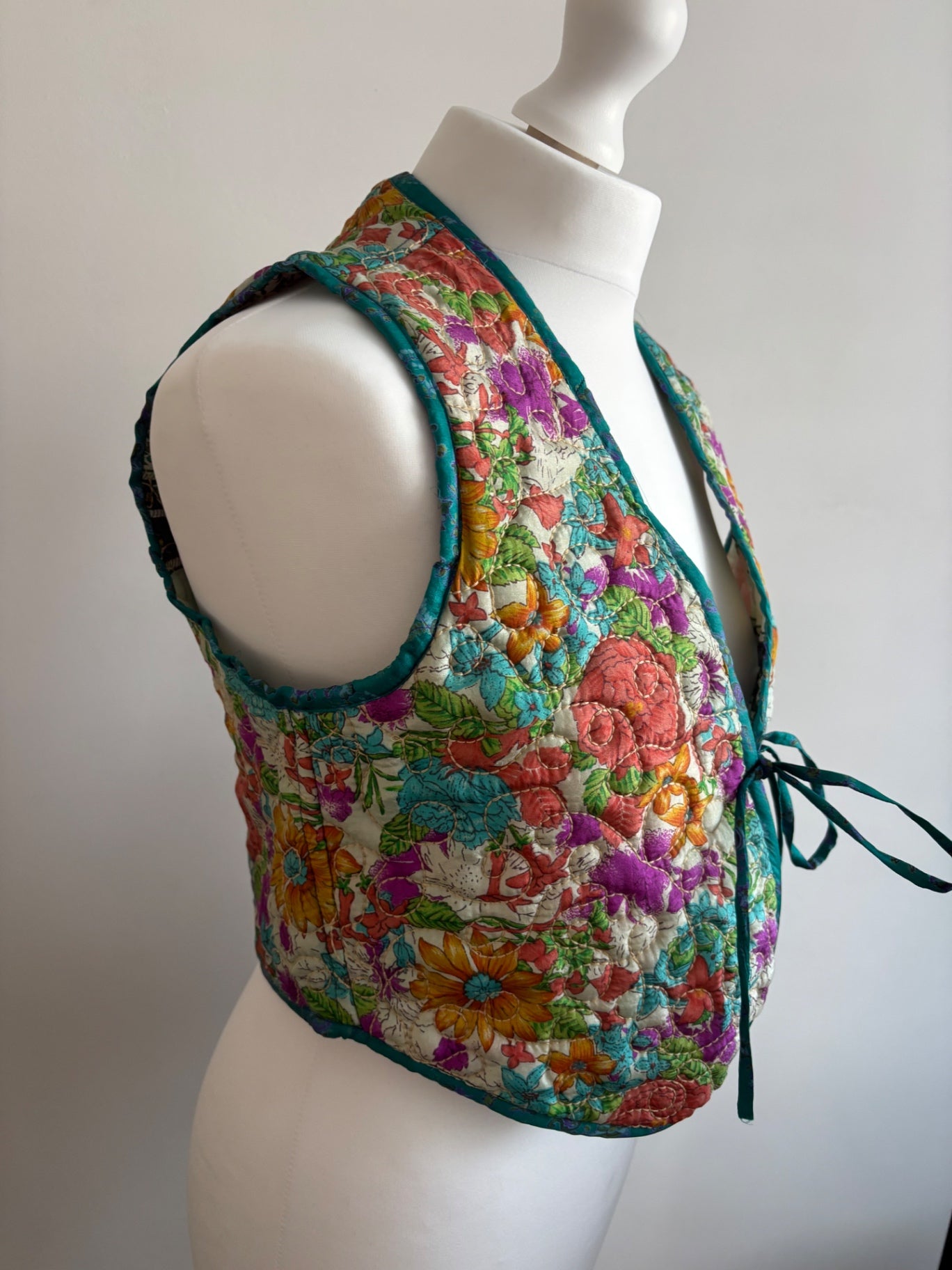 Silk reversible waistcoat made from Vintage Indian Sari