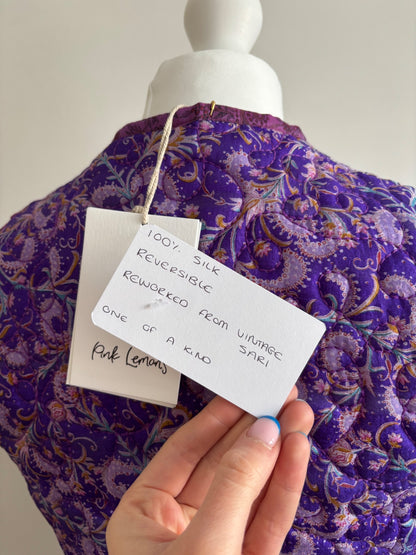 Reversible silk waistcoat handmade from Vintage Indian Sari
