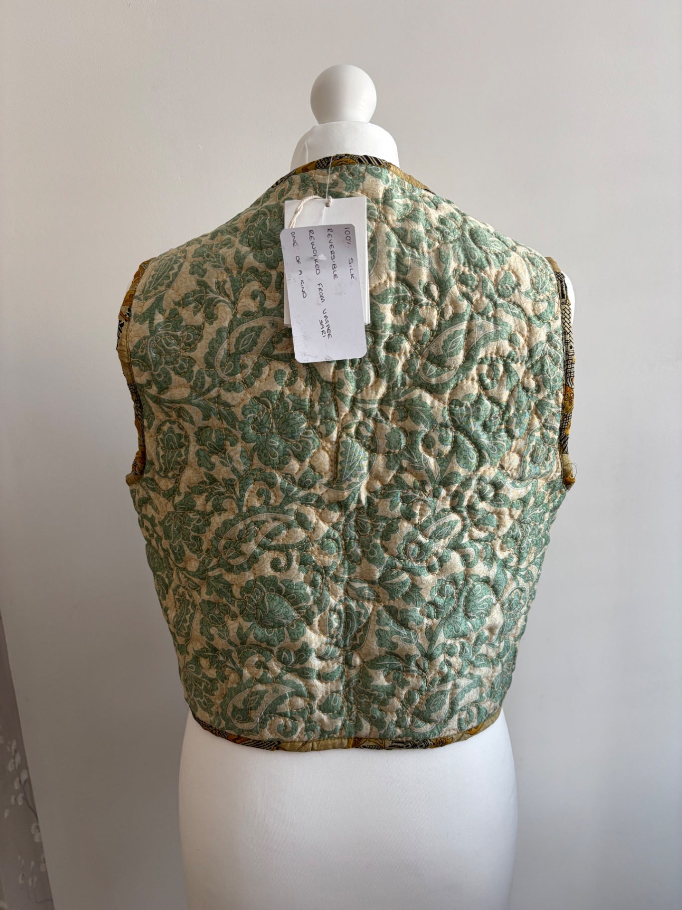 Reversible silk waistcoat made from Vintage Sari
