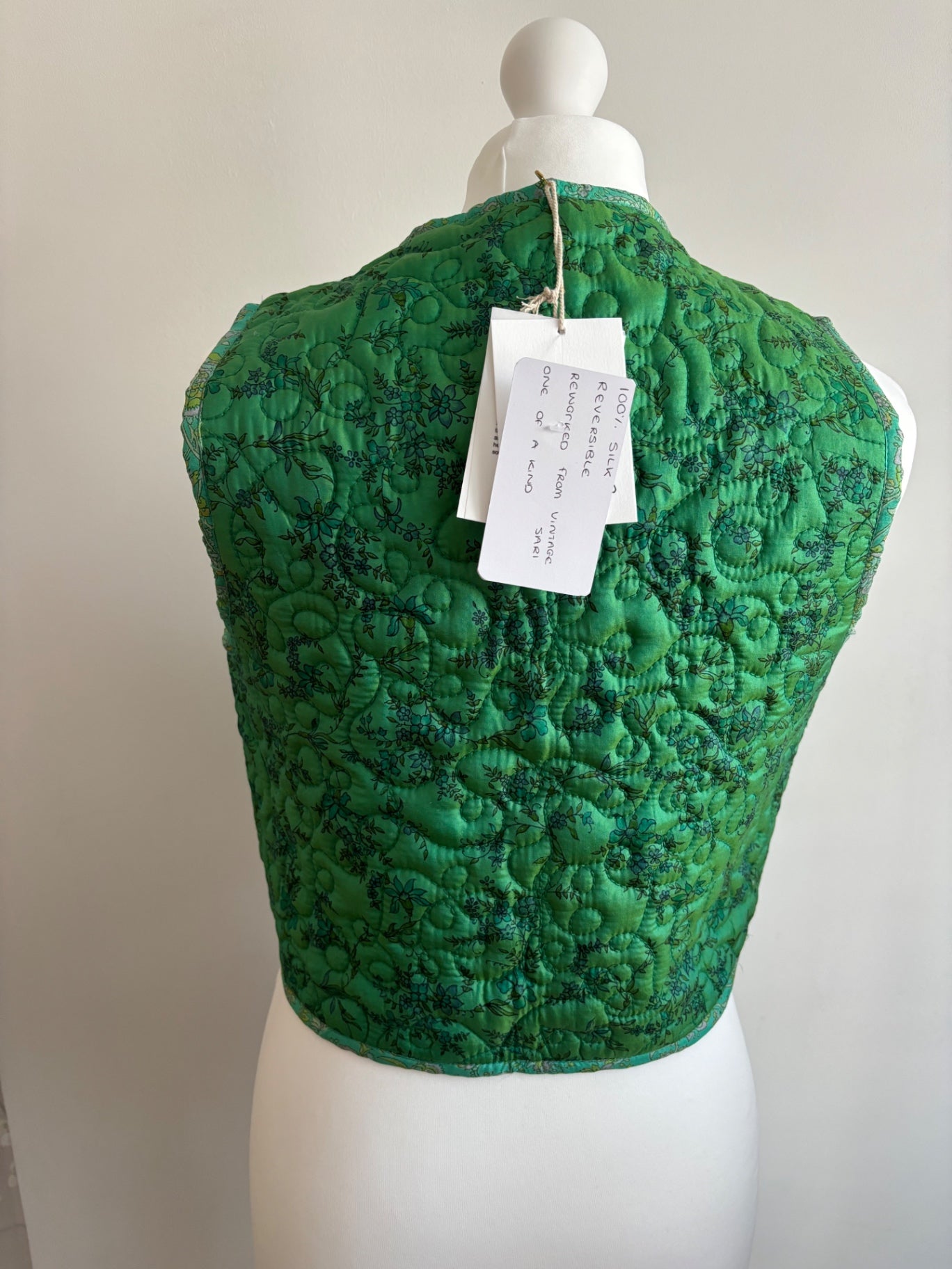Reversible silk waistcoat handmade from Vintage Indian Sari