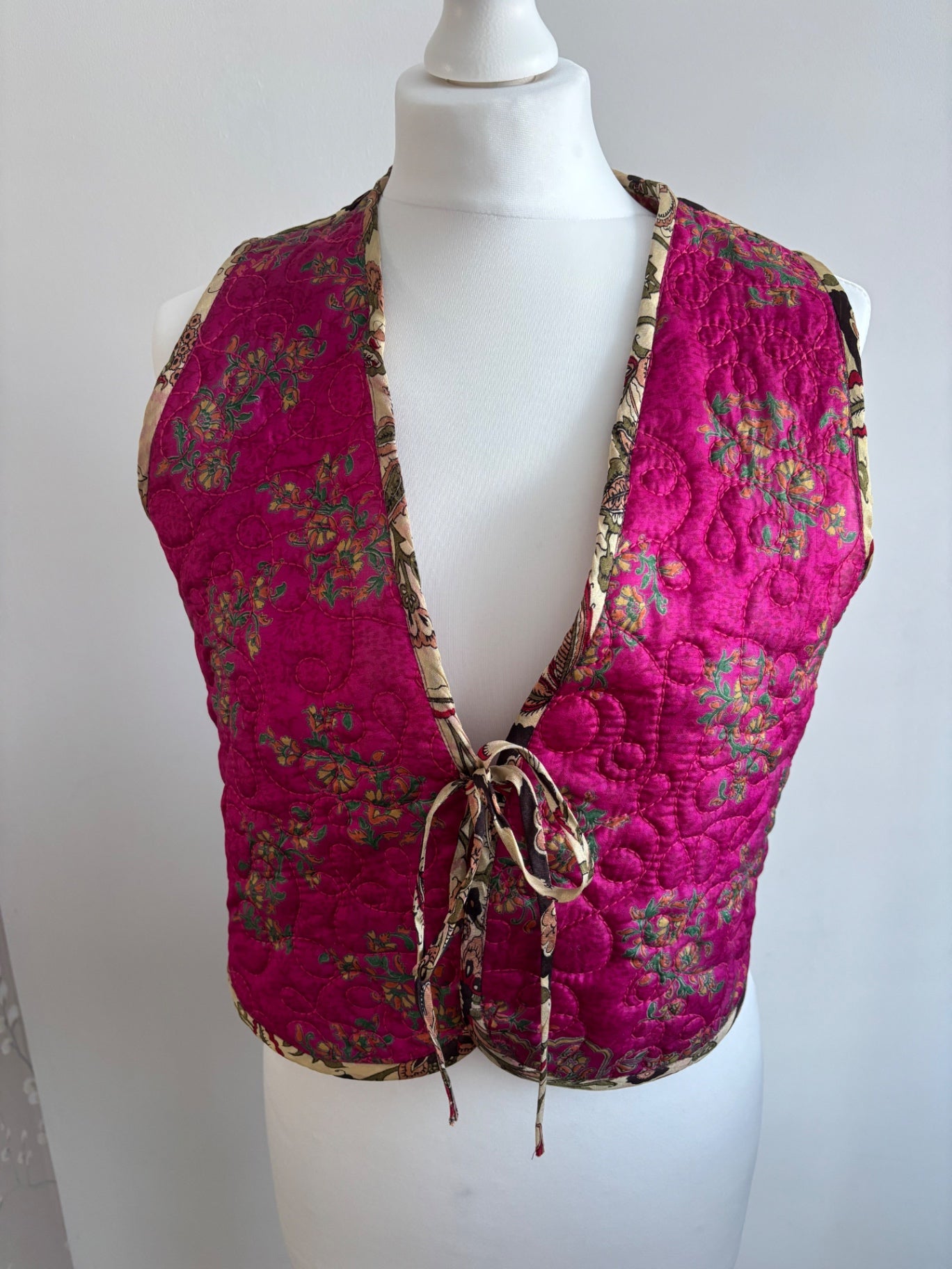 Reversible silk waistcoat made from Vintage Indian Sari