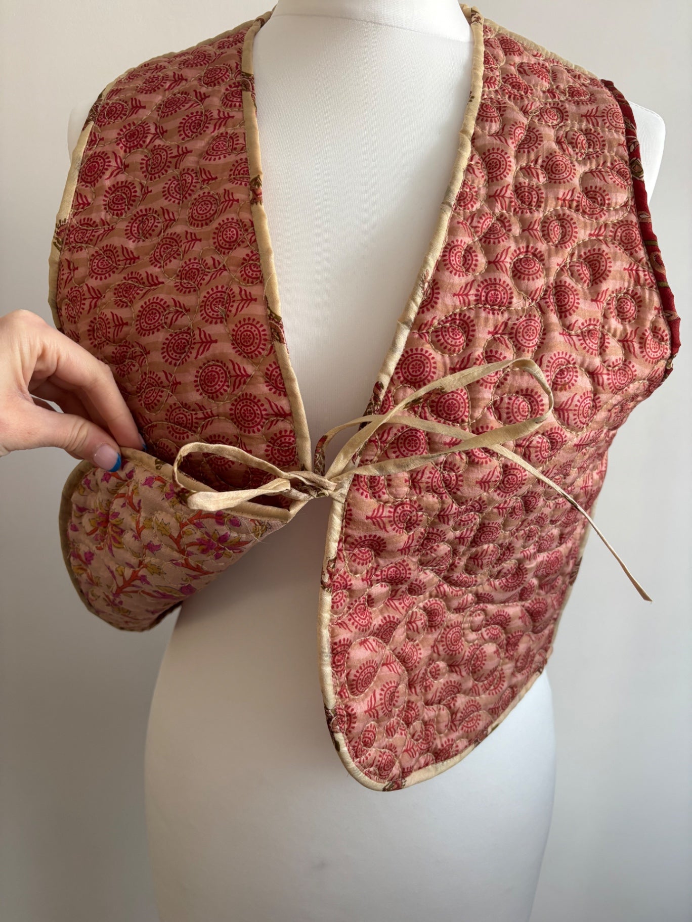 Reversible silk waistcoat handmade from Vintage Indian Sari