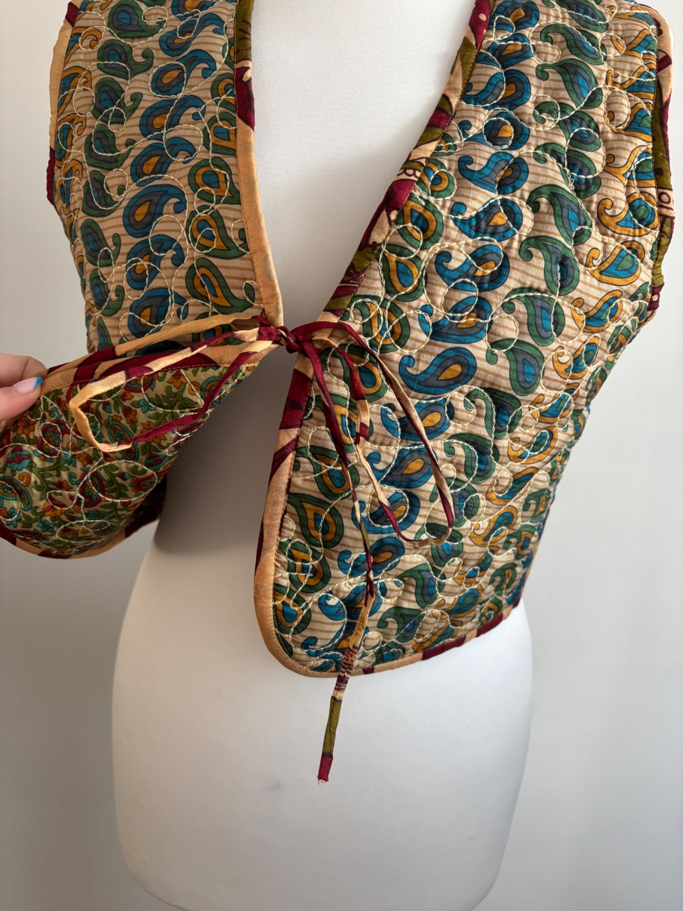 Reversible silk waistcoat made from Vintage Indian Sari