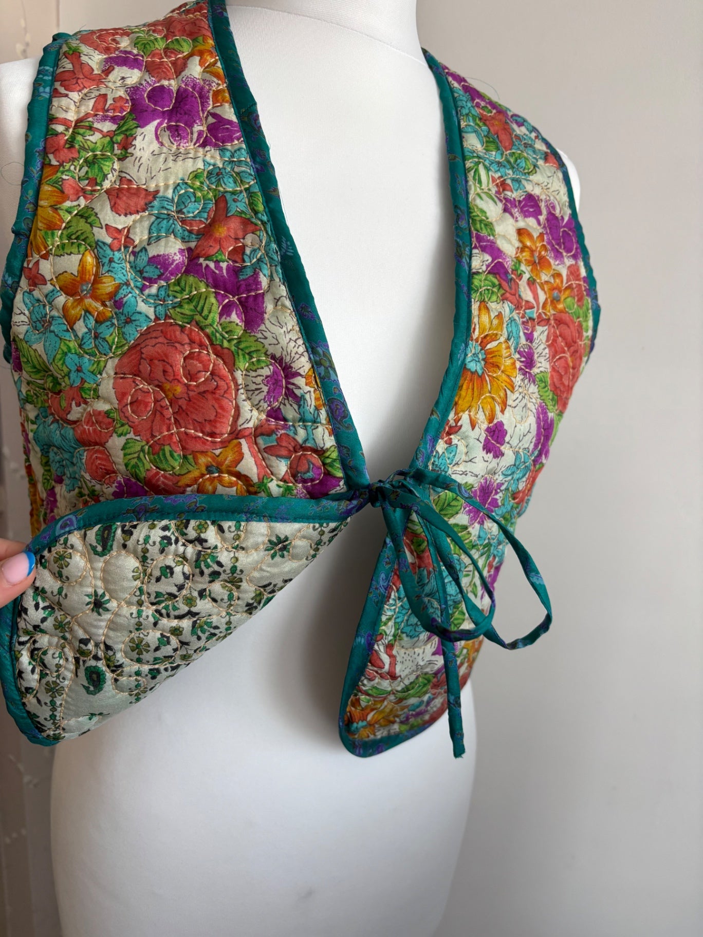 Silk reversible waistcoat made from Vintage Indian Sari