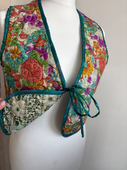 Silk reversible waistcoat made from Vintage Indian Sari