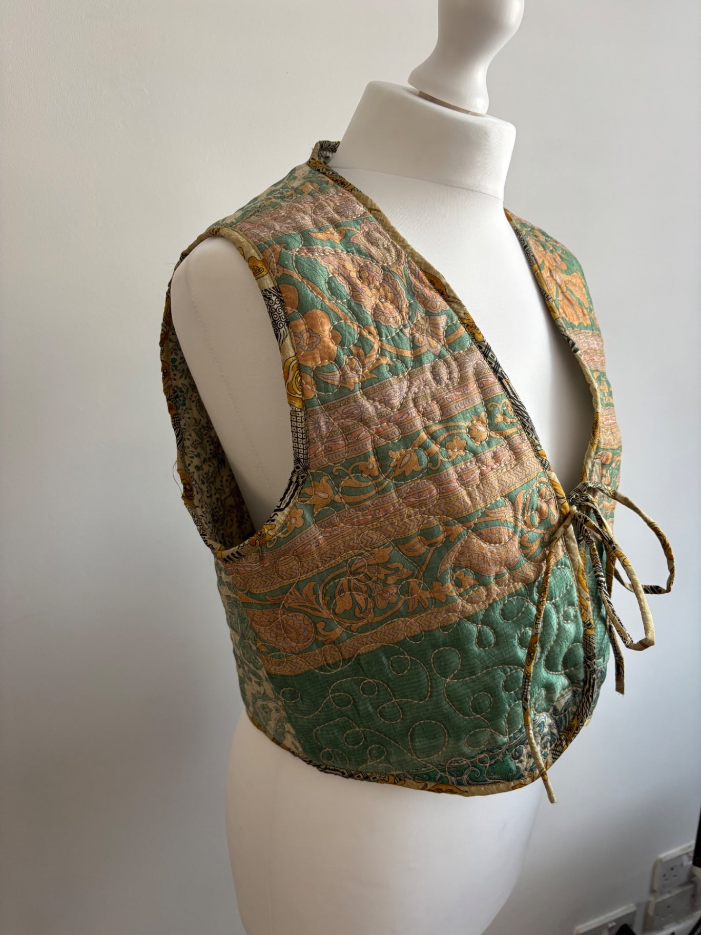 Reversible silk waistcoat made from Vintage Sari