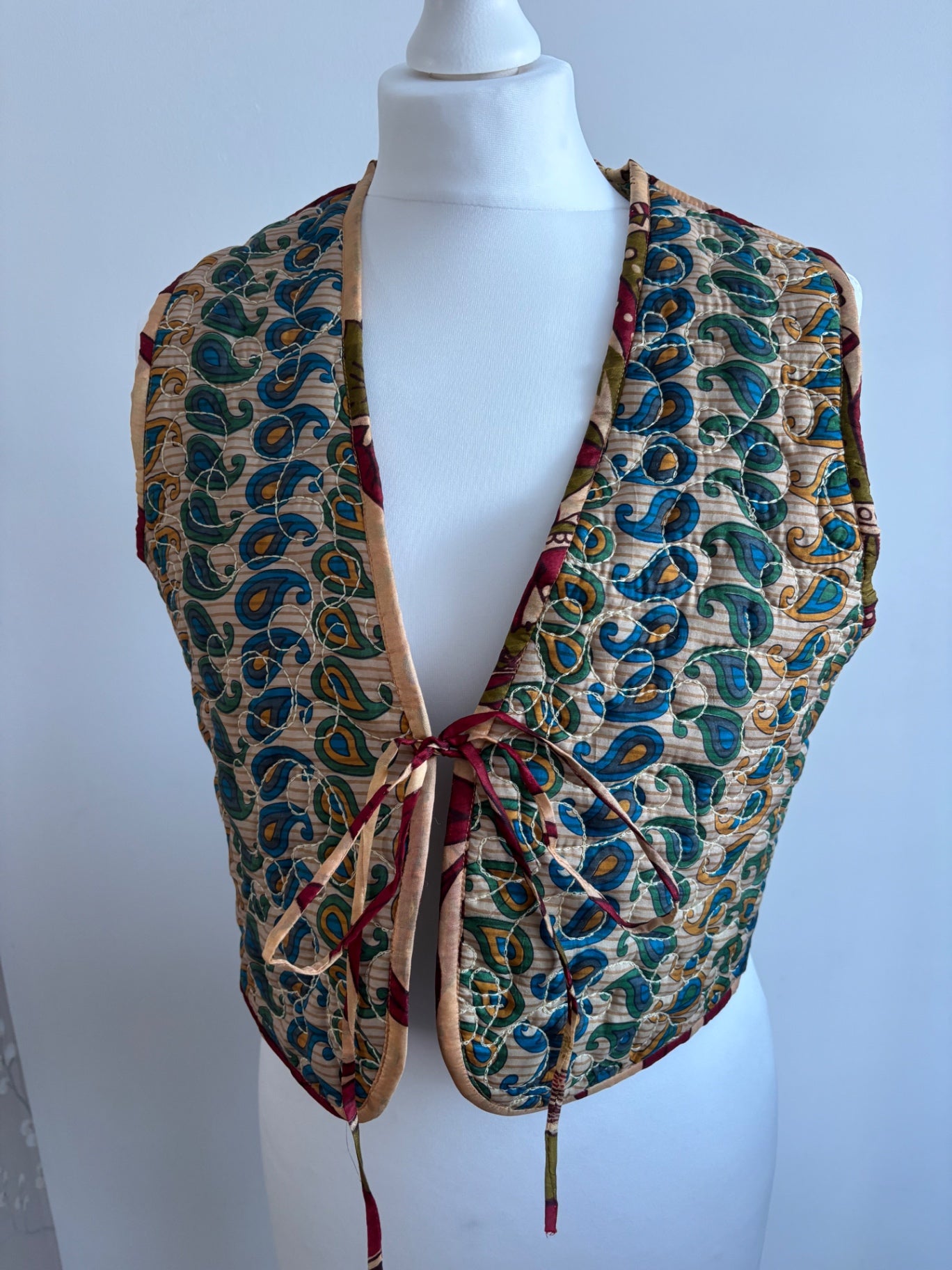 Reversible silk waistcoat made from Vintage Indian Sari