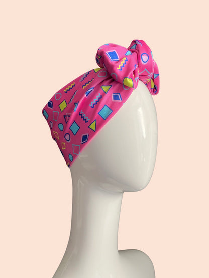 90s print pink turban bow headband 