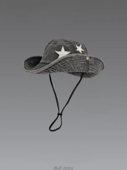 Black Washed Denim Star Bucket Hat