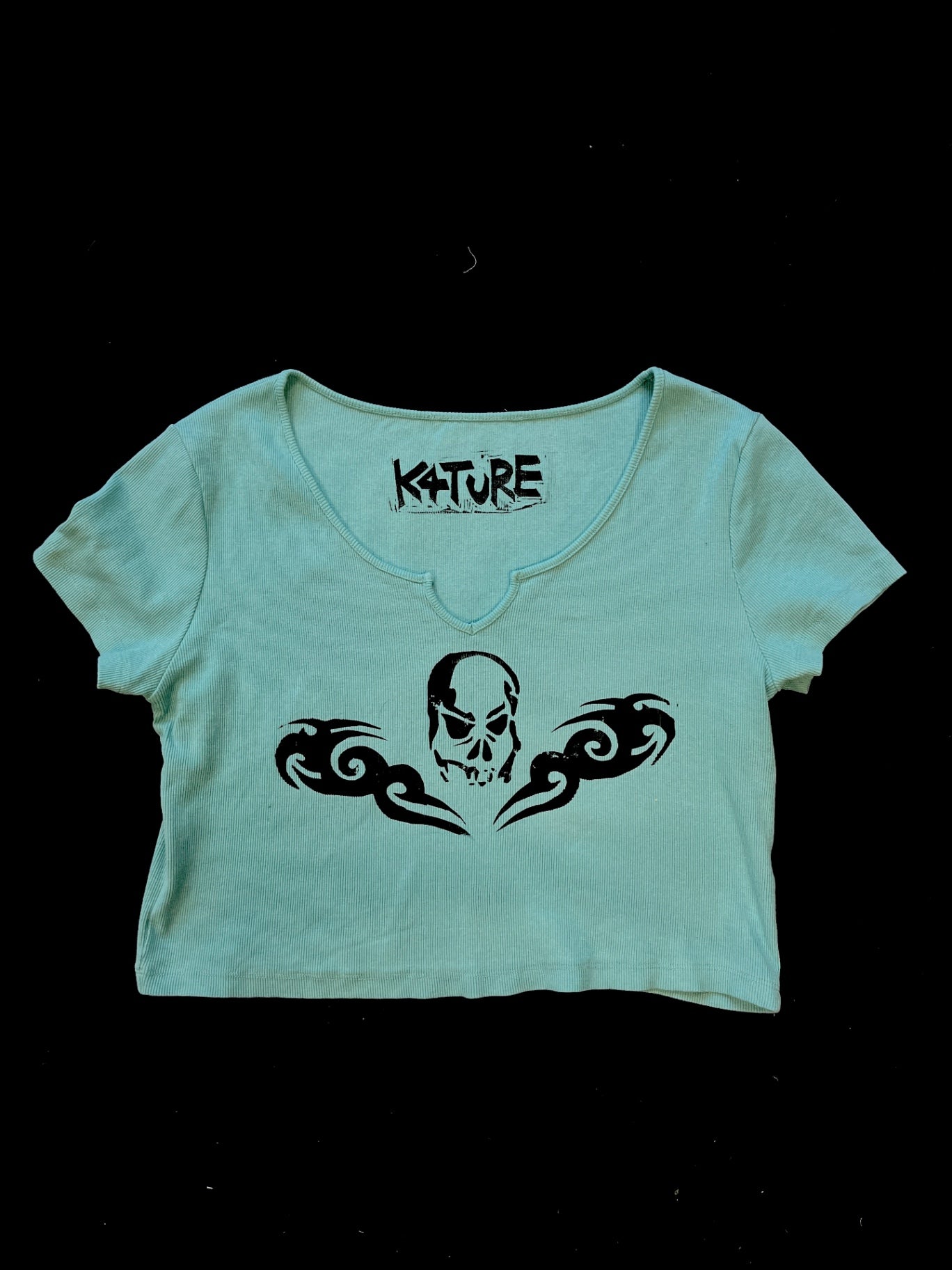 K4TURE teal tramp stamp crop top