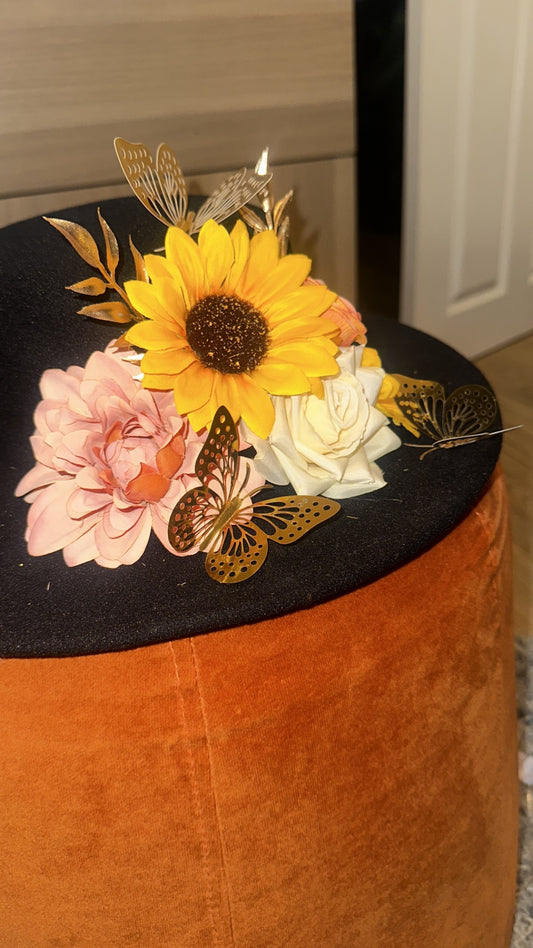 Sunflower/butterfly fedora black hat