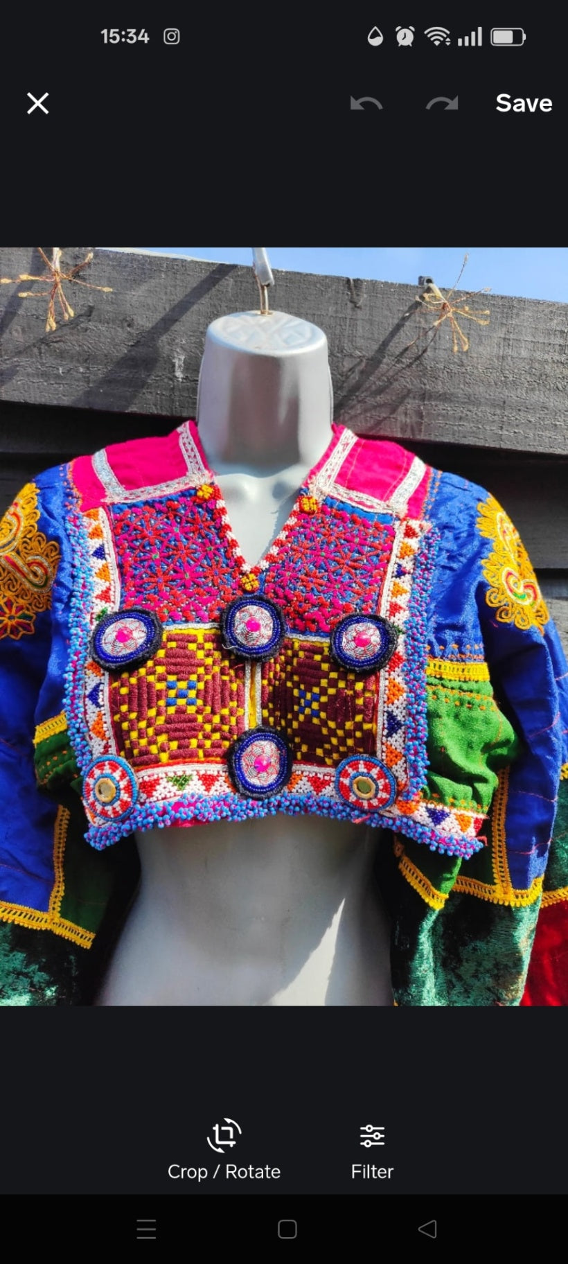 Tribal Afghan top reworked chest size 35 inches 