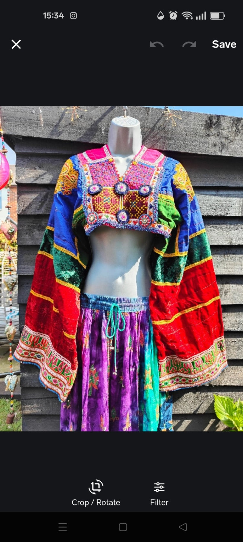 Tribal Afghan top reworked chest size 35 inches 