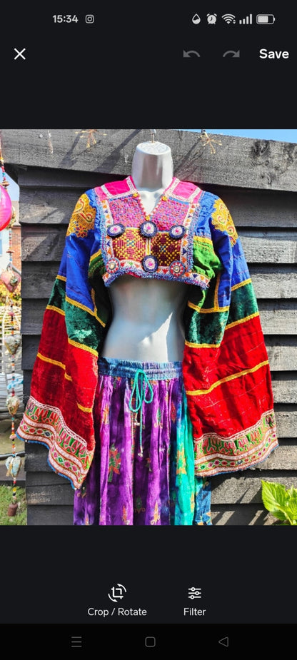 Tribal Afghan top reworked chest size 35 inches 