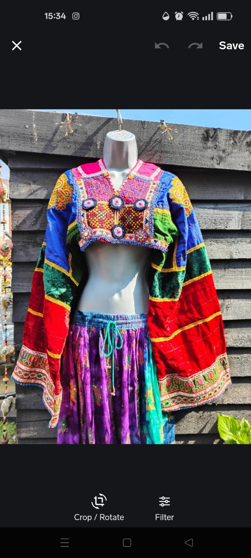 Tribal Afghan top reworked chest size 35 inches 