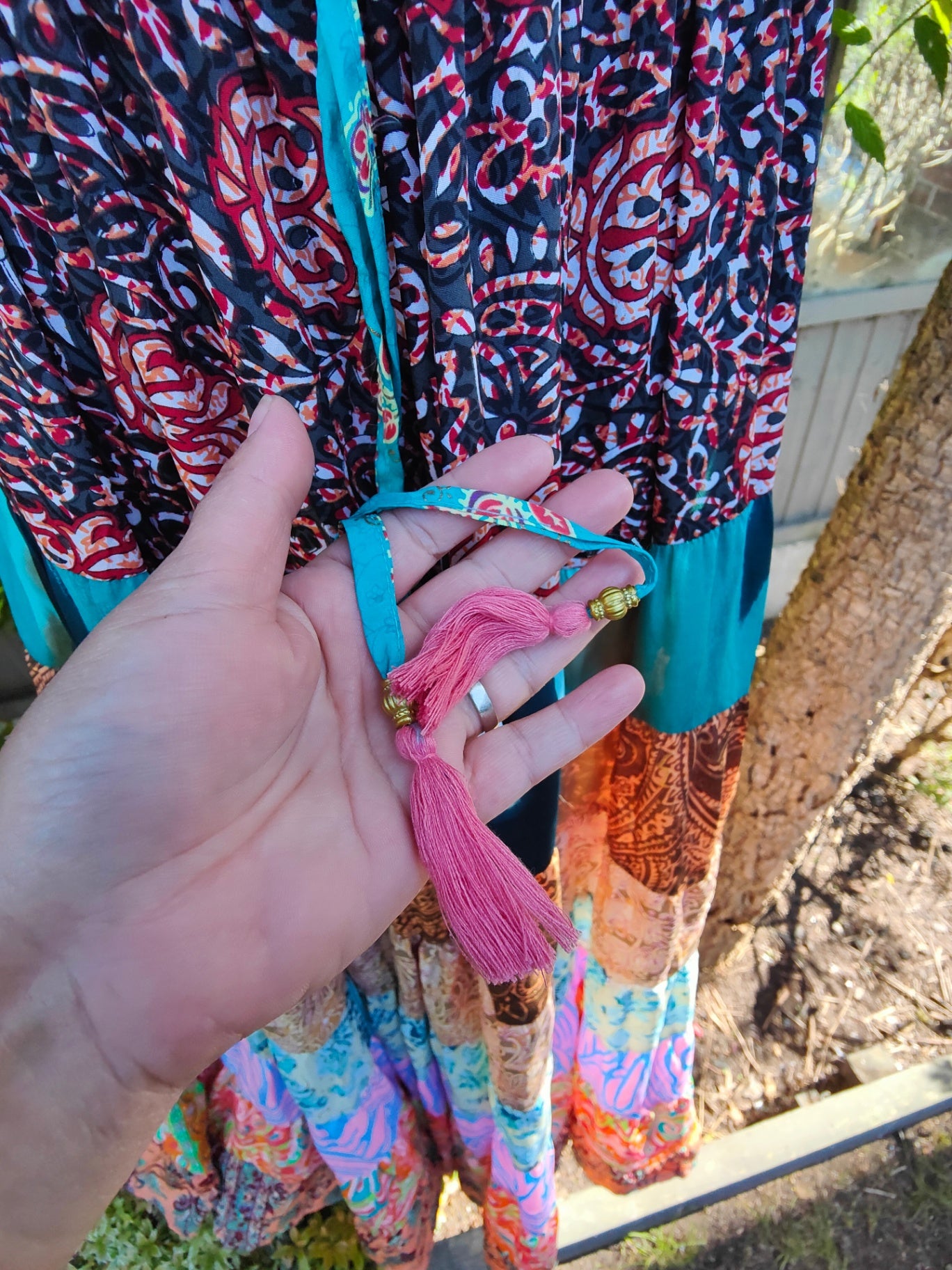 Patchwork flares with tassel ties
