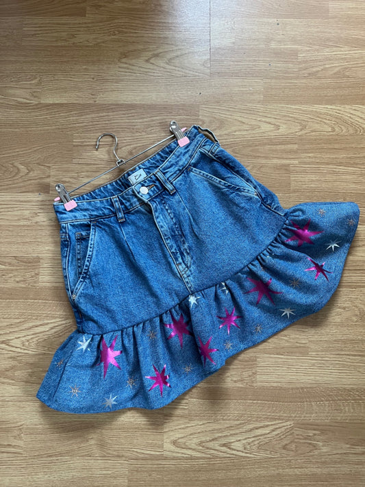 Denim ruffle star skirt 