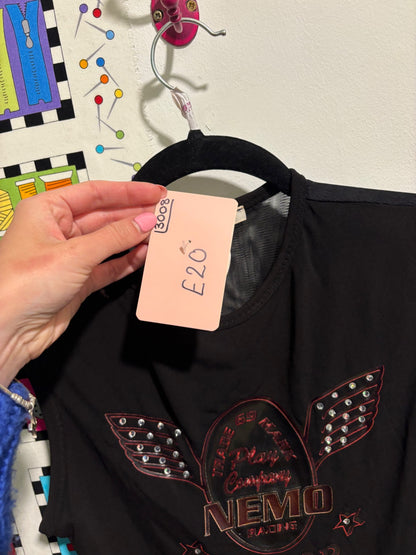 Black sleeveless top with graphic on 