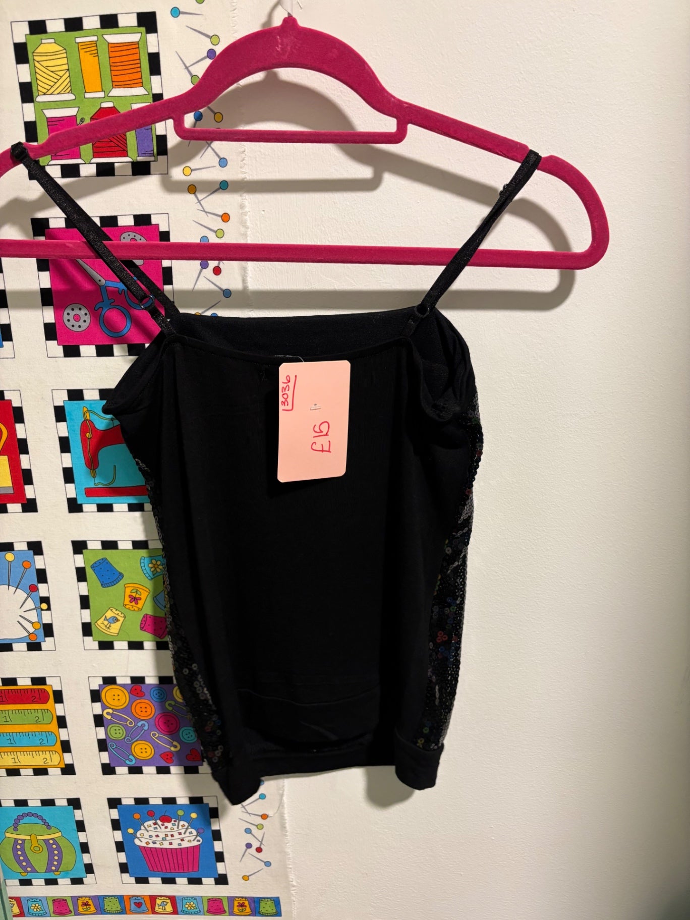 Black cami top with sequins 
