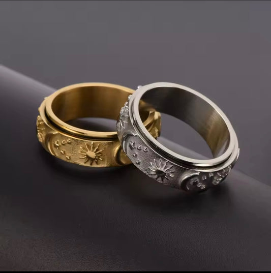 Moon Star Silver Fidget Ring Size 9