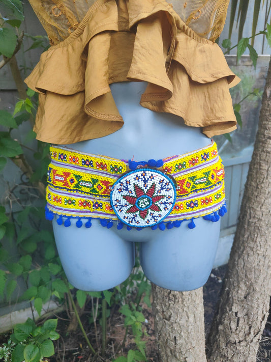 Boho tribal belt pompoms
